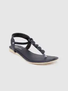 Padvesh Women Navy Blue Solid T-Strap Flats