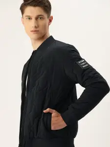 Flying Machine Men Navy Blue Solid Lightweight Padded Jacket