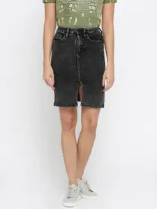 ONLY Black Washed High-Rise Denim Pencil Skirt