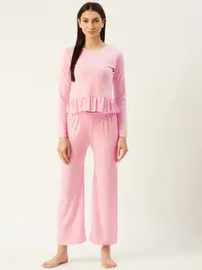Klamotten Women Pink Solid Night suit
