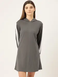 Klamotten Charcoal Grey Pure Cotton Solid Hooded Sleep Shirts