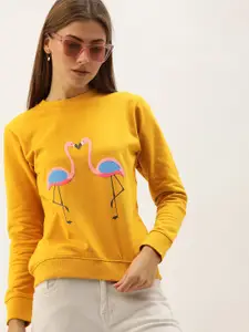 The Dry State Women Mustard Yellow Printed Pullover Sweatshirt