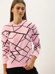 The Dry State Women Pink & Black Printed Pullover Sweatshirt