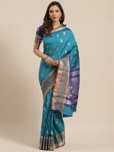 Blissta Teal Blue & Golden Zari Woven Design Dual Tone Banarasi Saree