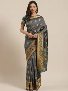 Blissta Charcoal Grey & Golden Zari Woven Design Banarasi Saree