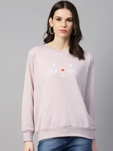 plusS Women Lavender & White Printed Sweatshirt