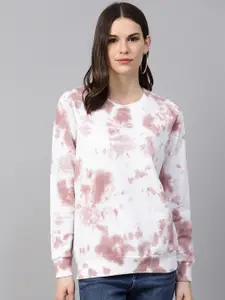 plusS Women White & Mauve Tie & Dye Print Sweatshirt