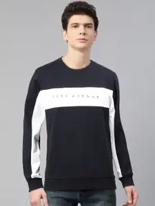 Park Avenue Men Navy Blue & White Printed Sweatshirt