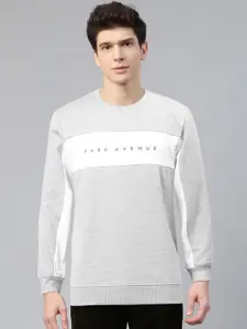 Park Avenue Men Grey Melange & White Printed Sweatshirt