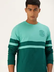 Difference of Opinion Men Teal Green Colourblocked Round Neck Pure Cotton T-shirt