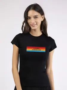 Bewakoof Women Be A Rainbow Typography Print Slim Fit T-shirt