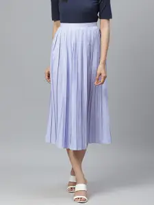 Ives Women Lavender Solid Accordion Pleated Flared Skirt