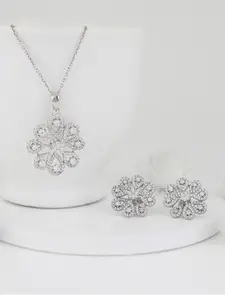 GIVA 925 Sterling Silver Divine Flower Set with Earrings & Pendant