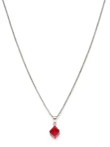 GIVA 925 Sterling Silver Rhodium Plated Crimson Crystal Pendant with Box Chain
