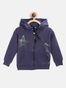 Gini and Jony Girls Navy Blue Solid Hooded Sweatshirt With Sequin Detail