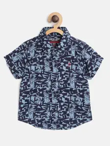Gini and Jony Boys Navy Blue Regular Fit Printed Casual Shirt