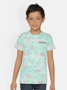 Gini and Jony Boys Blue  Pink Graphic Print Round Neck Pure Cotton T-shirt