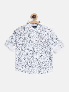 Gini and Jony Boys White & Charcoal Grey Regular Fit Printed Casual Shirt