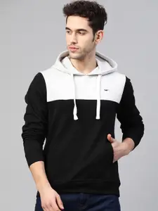 Park Avenue Men Grey Melange & Black Colourblocked Hooded Sweatshirt