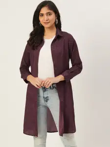 DODO & MOA Women Purple Printed Open Front Longline Shrug