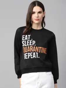 plusS Women Black & White Printed Sweatshirt