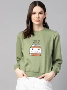 plusS Women Green & White Printed Sweatshirt
