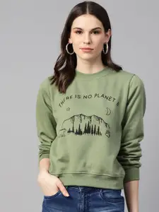 plusS Women Green & Black Printed Sweatshirt