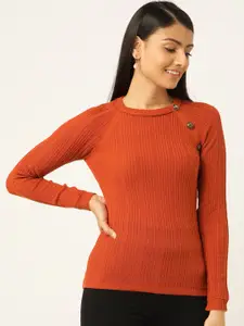 20Dresses Women Rust Orange Self-Striped Pullover Sweater