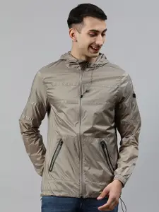 Arrow New York Men Khaki Solid Hooded Sporty Jacket