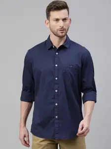 Louis Philippe Jeans Men Navy Blue Regular Fit Solid Casual Shirt