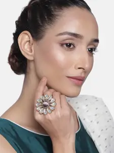 Estele Gold-Plated Purple & White Artificial Stone-Studded Keri Cocktail Finger Ring