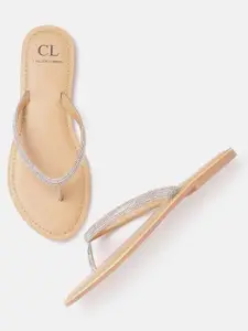 Carlton London Women Silver-Toned Embellished Open Toe Flats
