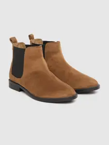 Carlton London Women Camel Brown Solid Mid-Top Flat Chelsea Boots