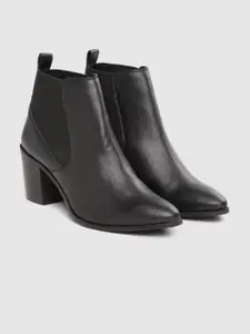 Carlton London Women Black Solid Mid-Top Heeled Chelsea Boots