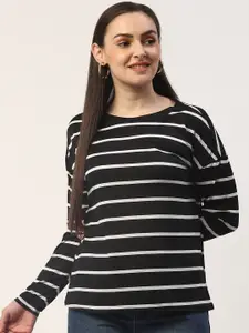 ZIZO By Namrata Bajaj Women Black & White Striped Round Neck T-shirt