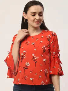 ZIZO By Namrata Bajaj Women Coral Red & Black Floral Printed Top