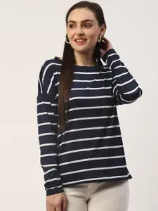 ZIZO By Namrata Bajaj Women Navy & White Striped Round Neck T-shirt