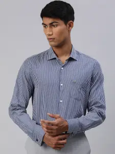 THE BEAR HOUSE Men Blue & White Slim Fit Striped French Cuff Formal Shirt