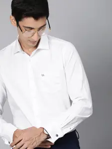 THE BEAR HOUSE Men White Slim Fit Self Design French Cuff Formal Shirt