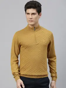 Louis Philippe Men Khaki Self Design Pullover Sweater