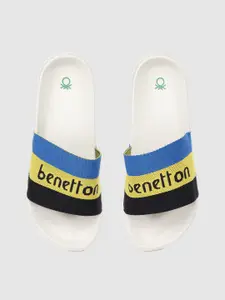 United Colors of Benetton Men Blue & White Self-Design Striped Sliders