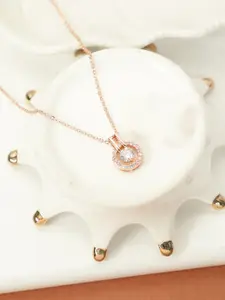 AQUASTREET Women 18K Rose Gold Plated & White Austrian Crystal Studded Pendant With Chain