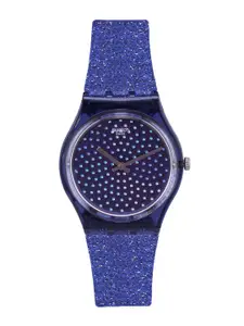 Swatch Women Navy Blue Embellished Blumino Water Resistant Analogue Watch GN270