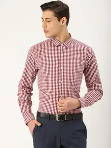 Style Quotient Men Maroon & White Checked Smart Formal Shirt