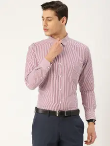 Style Quotient Men Maroon & White Striped Formal Shirt