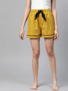 YASH GALLERY Women Yellow & Black Checked Regular Fit Regular Shorts