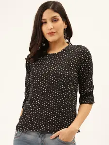Style Quotient Women Black & White Polka Dot Print Regular Top