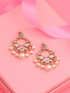 Estele White & Gold-Plated Kundan Studded Crescent Shaped Chandbalis