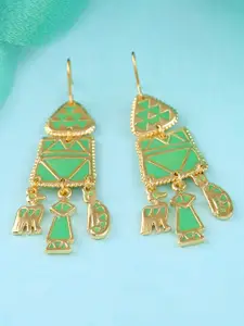 Estele Gold-Plated & Green Contemporary Drop Earrings