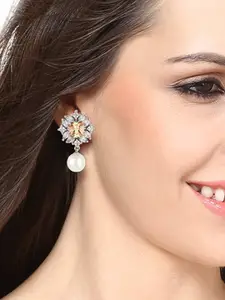 Estele Silver-Plated & Beige Floral Studs